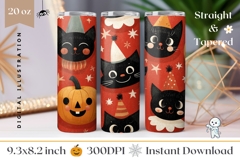 Cartoon Halloween Cats Tumbler, Cute Halloween Tumbler Print Product Image 1