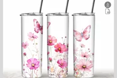Flowers Pink Watercolor 20 oz Tumbler Wrap Sublimation Product Image 1
