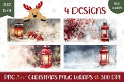 Watercolor Christmas Mug Design, Christmas Lantern Mug Wrap Product Image 1