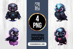 Cute Kawaii Raven Holding Heart Clipart Valentine PNG Product Image 1