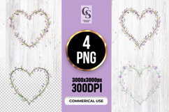 Lavender Floral Vine Heart Clipart Sublimation PNG Product Image 1