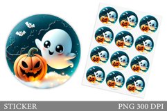 Cute Ghost Sticker Template. Cute Halloween Sticker Design Product Image 1