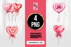 Heart Lollipop with Bow Clipart Sublimation PNG Product Image 1