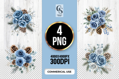 Blue Winter Rose Bouquet Clipart Sublimation PNG Product Image 1