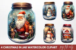 Christmas in Jar Watercolor Clipart PNG Product Image 1