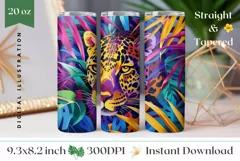 Leopard Tumbler Wrap, Neon Tropical Leaves Tumbler Design Product Image 1