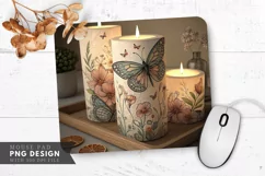Butterfly and Floral Candle Designs Mouse Pad PNG Design Product Image 1