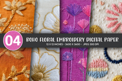 Boho Floral Embroidery Digital Paper Product Image 1