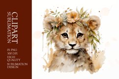 Watercolor floral lion cub clipart sublimation png Product Image 1