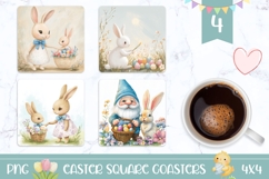 Easter Bunny Square Coasters, Easter Gnome Sublimation Product Image 1