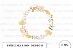 Watercolor Autumn Leaves wreath png Product Image 1