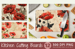 Poppy Floral Junk Journal Cutting Boards sublimation Designs Product Image 1