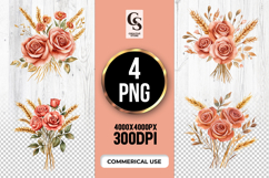 Rose Wheat Floral Arrangement Clipart Sublimation PNG Product Image 1
