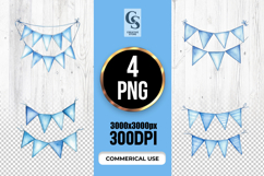 Blue Bunting Banner Watercolor Clipart Sublimation PNG Product Image 1
