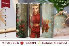 Christmas Tree Tumbler Design, Christmas Blonde Girl Tumbler Product Image 1
