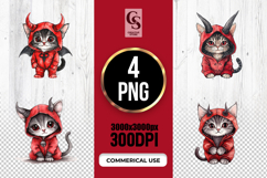 Watercolor Cute Devil Cat Clipart Sublimation PNG Product Image 1
