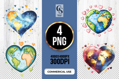 Heart Shaped World Map Watercolor Clipart Sublimation PNG Product Image 1