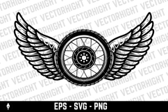 Black and white winged wheel illustration isolated on white Product Image 1