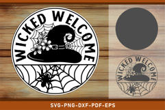 Wicked welcome Halloween Round Door Hanger Sign SVG Cut file Product Image 1