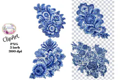 Blue Toile, Ephemera, PNG, Clipart, Junk Journal, flowers Product Image 1