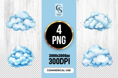 Watercolor Blue Cloud Clipart Sublimation PNG Product Image 1