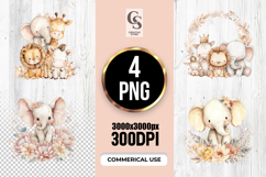 Cute Baby Safari Animals Clipart PNG Product Image 1