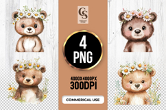 Floral Bear Clipart Sublimation PNG Product Image 1