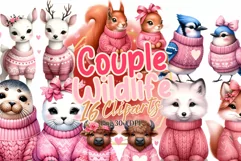 Valentine’s Day Couple Wildlife Watercolor Clipart Product Image 1