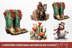 Western Christmas Watercolor Clipart Sublimation Product Image 1