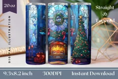 Stained Glass Christmas Fireplace Tumbler Wrap Design Product Image 1