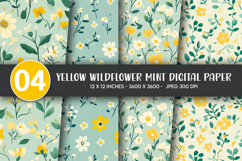 Yellow Wildflower Mint Digital Paper Product Image 1