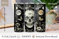 Gothic Tumbler Wrap Design, Vintage Skull Tumbler Design Product Image 1