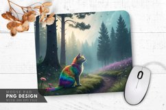 Rainbow Cat in a Dreamlike Forest Mouse Pad PNG Design Product Image 1
