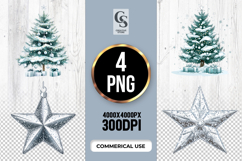 Silver Tree And Star clipart sublimation png Product Image 1
