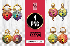 Vintage Decorative Padlocks Clipart Sublimation PNG Product Image 1