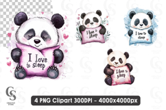 Cute Panda I Love to Sleep Pillow Quote Animal Clipart Product Image 1
