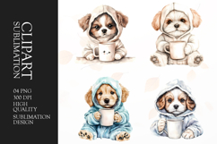 Watercolor cozy puppy clipart sublimation png Product Image 1
