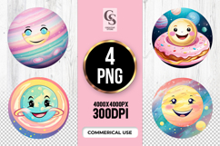 Cute Pastel Planet Faces Clipart Sublimation PNG Product Image 1