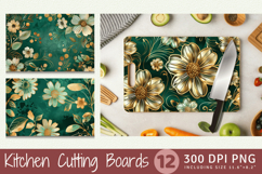Emerald Gold Flowers Cutting Boards sublimation Design Product Image 1