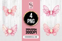 Kawaii Pink Butterfly Clipart Sublimation PNG Product Image 1