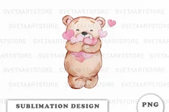 Watercolor Valentine's Day Teddy Bear PNG Product Image 1