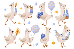 Watercolor Geese Clipart Set, Cute Goose &amp; Stars Product Image 1