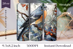 Stained Glass Snowbird Tumbler Wrap, Christmas Tumbler Wrap Product Image 1