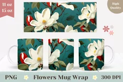 Floral Mug Wrap Sublimation, Flowers Coffee Mug PNG Product Image 1