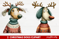 2 Christmas Dogs Clipart | Cute Holiday Puppy PNG Illustrati Product Image 1