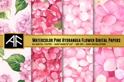 Watercolor Pink Hydrangea Flower Digital Papers Product Image 1