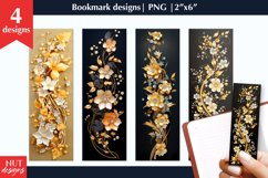 Gold Metal flowers bookmark PNG Floral Bookmark prinatble Product Image 1