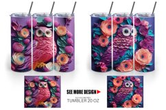 3D Flowers and Owl Tumbler Sublimation Wrap Product Image 3