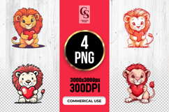 Cute Lion Holding Heart Clipart Sublimation PNG Product Image 1