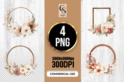 Neutral Floral Wooden Frame Wreath Clipart PNG Product Image 3